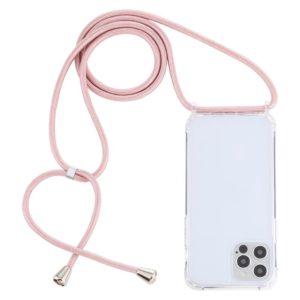 For iPhone 12 Pro Max Transparent Acrylic Airbag Shockproof Phone Protective Case with Lanyard(Rose Gold) (OEM)