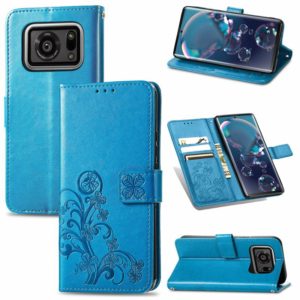 For Sharp R6 Four-leaf Clasp Embossed Buckle Mobile Phone Protection Leather Case with Lanyard & Card Slot & Wallet & Bracket Function(Blue) (OEM)