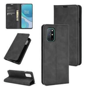 For OnePlus 8T Retro-skin Business Magnetic Suction Leather Case with Holder & Card Slots & Wallet(Black) (OEM)