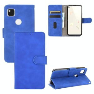 For Google Pixel 4a Solid Color Skin Feel Magnetic Buckle Horizontal Flip Calf Texture PU Leather Case with Holder & Card Slots & Wallet(Blue) (OEM)