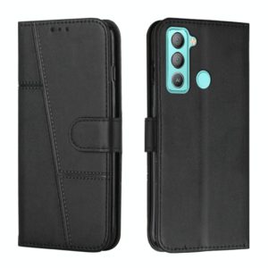 For Tecno Pop 5 LTE Stitching Calf Texture Buckle Leather Phone Case(Black) (OEM)