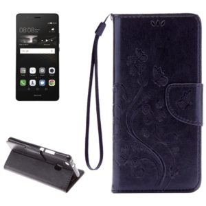 For Huawei P9 Lite Butterflies Embossing Horizontal Flip Leather Case with Holder & Card Slots & Wallet & Lanyard(Black) (OEM)