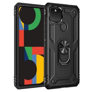 For Google Pixel 5 XL Shockproof TPU + PC Protective Case with 360 Degree Rotating Holder(Black) (OEM)