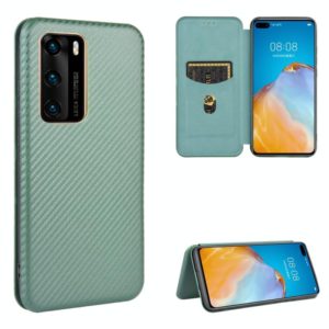 For Huawei P40 Carbon Fiber Texture Horizontal Flip TPU + PC + PU Leather Case with Card Slot(Green) (OEM)
