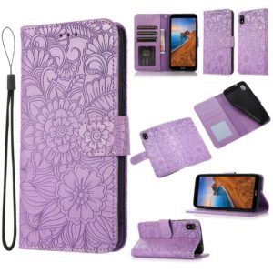 For Xiaomi Redmi 7A Skin Feel Embossed Sunflower Horizontal Flip Leather Case with Holder & Card Slots & Wallet & Lanyard(Purple) (OEM)