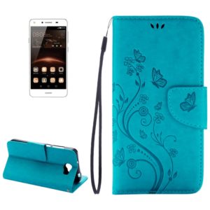 For Huawei Y5II Pressed Flowers Horizontal Flip Leather Case with Magnetic Buckle & Holder & Card Slots & Wallet(Blue) (OEM)