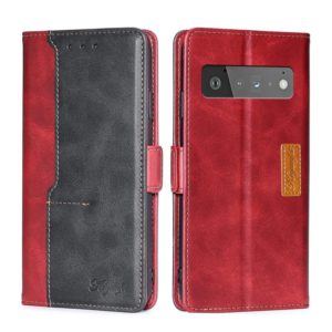 For Google Pixel 6 Pro Retro Texture Contrast Color Buckle Horizontal Flip Leather Phone Case with Holder(Red+Black) (OEM)