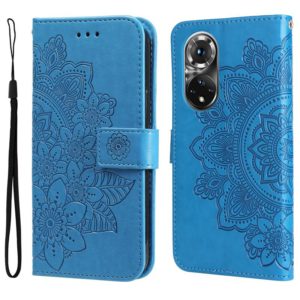 For Huawei Nova 9 Pro/Honor 50 Pro 7-petal Flowers Embossing Pattern Horizontal Flip Leather Case(Blue) (OEM)