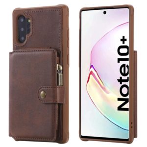For Galaxy Note 10 Plus Buckle Zipper Shockproof Protective Case with Holder & Card Slots & Wallet & Lanyard & Photos Frames(Coffee) (OEM)