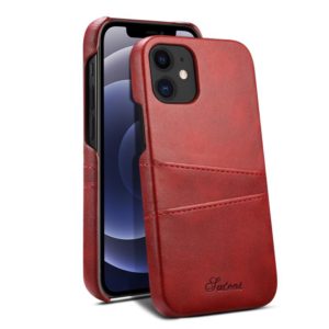 For iPhone 12 mini Calf Texture Back Cover Protective Case with Card Slots (Red) (OEM)