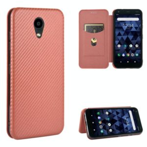 For Kyocera DIGNO BX Carbon Fiber Texture Horizontal Flip TPU + PC + PU Leather Case with Card Slot(Brown) (OEM)