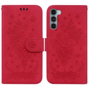 For Motorola Moto G200 5G / Edge S30 Butterfly Rose Embossed Leather Phone Case(Red) (OEM)