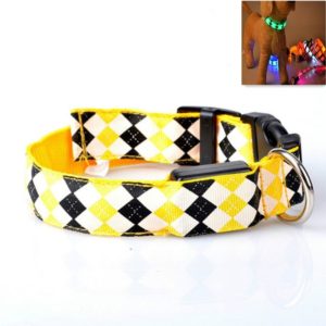 Plaid Pattern Rechargeable LED Glow Light Leads Pet Dog Collar for Small Medium Dogs, Size:S(Yellow) (OEM)