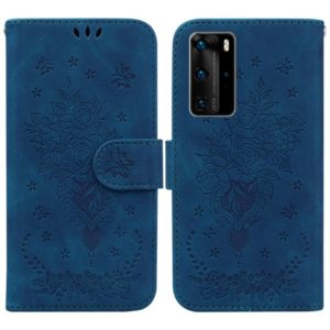 For Huawei P40 Pro Butterfly Rose Embossed Leather Phone Case(Blue) (OEM)