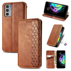 For Motorola Edge 20 Cubic Grid Pressed Horizontal Flip Magnetic PU Leather Case with Holder & Card Slots & Wallet(Brown) (OEM)