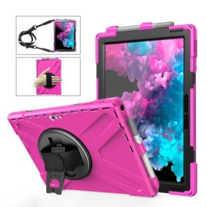 For Microsoft Surface Pro 4 / 5 / 6 / 7 / 7+ Shockproof Colorful Silicone + PC Protective Case with Holder & Hand Strap & Pen Slot(Rose Red) (OEM)
