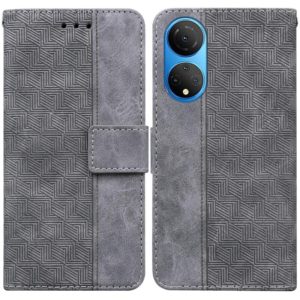 For Honor X7 Geometric Embossed Leather Phone Case(Grey) (OEM)