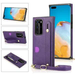 For Huawei P40 Pro Plus Wrist Strap PU+TPU Shockproof Protective Case with Crossbody Lanyard & Holder & Card Slot(Purple) (OEM)