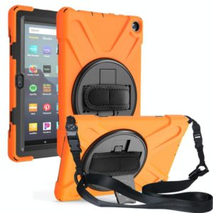 For Amazon Kindle Fire HD8 (2020) Shockproof Colorful Silicone + PC Protective Case with Holder & Shoulder Strap & Hand Strap(Orange) (OEM)