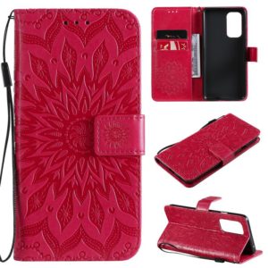 For OnePlus 9 Sun Embossing Pattern Horizontal Flip Leather Case with Card Slot & Holder & Wallet & Lanyard(Red) (OEM)