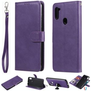 For Samsung Galaxy M11 / A11 2 in 1 Solid Color Detachable PU Leather Case with Card Slots & Magnetic Holder & Photo Frame & Wallet & Strap(Purple) (OEM)