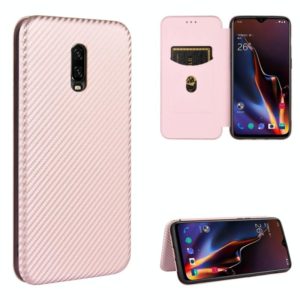 For OnePlus 6T Carbon Fiber Texture Horizontal Flip TPU + PC + PU Leather Case with Card Slot(Pink) (OEM)