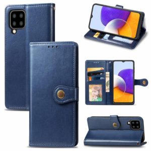 For Samsung Galaxy A22 5G Solid Color Leather Buckle Phone Case with Lanyard & Photo Frame & Card Slot & Wallet & Stand Function(Blue) (OEM)