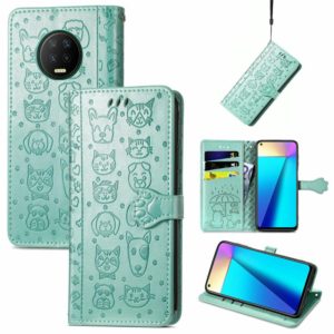 For Infinix Note 7 Lovely Cat and Dog Embossing Pattern Horizontal Flip Leather Case , with Holder & Card Slots & Wallet & Cartoon Clasp & Lanyard(Green) (OEM)