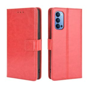 For OPPO Reno4 4G Retro Crazy Horse Texture Horizontal Flip Leather Case , with Holder & Card Slots & Photo Frame(Red) (OEM)