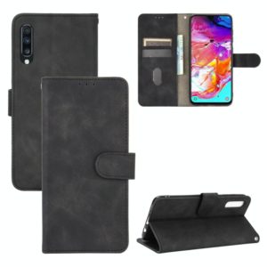 For Samsung Galaxy A70 Solid Color Skin Feel Magnetic Buckle Horizontal Flip Calf Texture PU Leather Case with Holder & Card Slots & Wallet(Black) (OEM)