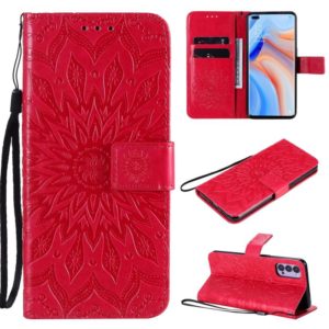 For OPPO Reno4 5G Sun Embossing Pattern Horizontal Flip Leather Case with Card Slot & Holder & Wallet & Lanyard(Red) (OEM)