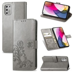 For Motorola Moto G Stylus 2021 Four-leaf Clasp Embossed Buckle Mobile Phone Protection Leather Case with Lanyard & Card Slot & Wallet & Bracket Function(Gray) (OEM)