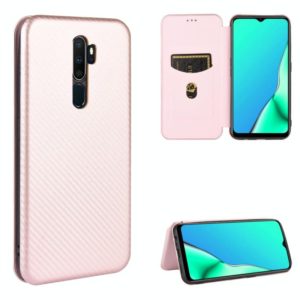 For OPPO A9 (2020) / A11 / A11X / A5 (2020) Carbon Fiber Texture Horizontal Flip TPU + PC + PU Leather Case with Card Slot(Pink) (OEM)