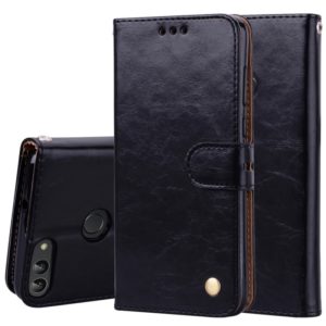 Business Style Oil Wax Texture Horizontal Flip Leather Case for Huawei P Smart / Enjoy 7S, with Holder & Card Slots & Wallet(Black) (OEM)