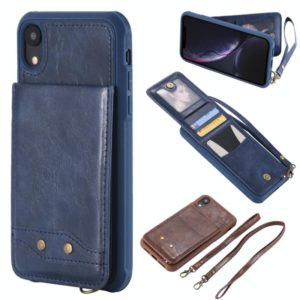 For iPhone XR Vertical Flip Shockproof Leather Protective Case with Long Rope, Support Card Slots & Bracket & Photo Holder & Wallet Function(Blue) (OEM)