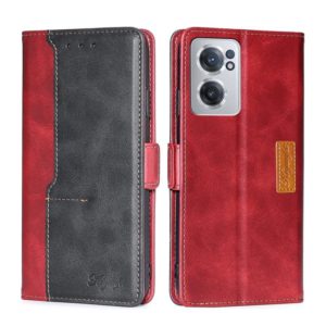 For OnePlus Nord CE 2 5G Contrast Color Side Buckle Leather Phone Case(Red + Black) (OEM)