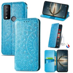For TCL 30 V 5G Blooming Mandala Embossed Magnetic Leather Phone Case(Blue) (OEM)