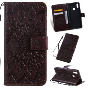 Pressed Printing Sunflower Pattern Horizontal Flip PU Leather Case for Vivo Y93 / Y91 / Y95, with Holder & Card Slots & Wallet & Lanyard (Brown) (OEM)
