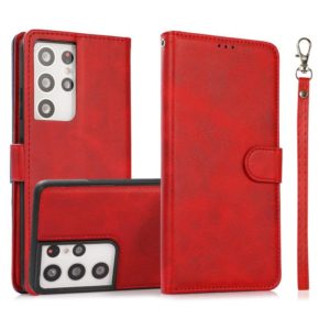 For Samsung Galaxy S21 Ultra 5G Calf Texture 2 in 1 Detachable Magnetic Back Cover Horizontal Flip Leather Case with Holder & Card Slots & Wallet & Photo Frame(Red) (OEM)