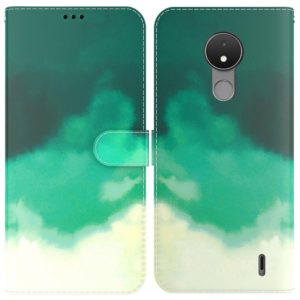 For Nokia C21 Watercolor Pattern Horizontal Flip Leather Phone Case(Cyan Green) (OEM)