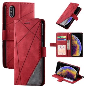 For iPhone X / XS Skin Feel Splicing Horizontal Flip Leather Case with Holder & Card Slots & Wallet & Photo Frame(Red) (OEM)
