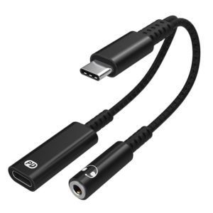 A15-1 USB-C / Type-C Male to PD 30W USB-C / Type-C Charging + 3.5mm Audio Female Earphone Adapter (Black) (OEM)