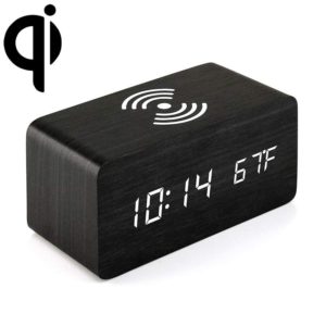 KD8801 5W Wooden Creative Wireless Charger LED Mirror Digital Display Sub-alarm Clock, Regular Style(Black Wood White Characters) (OEM)