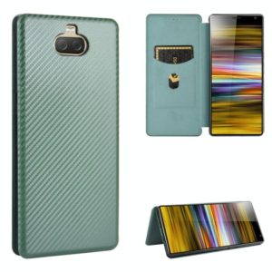 For Sony Xperia 10 Plus Carbon Fiber Texture Horizontal Flip TPU + PC + PU Leather Case with Card Slot(Green) (OEM)