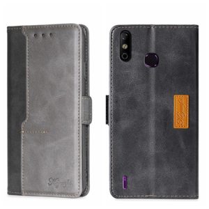 For Infinix Smart 4 X653 Contrast Color Side Buckle Leather Phone Case(Black + Grey) (OEM)