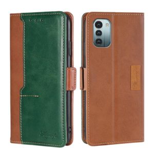 For Nokia G21/G11 Contrast Color Side Buckle Leather Phone Case(Light Brown + Green) (OEM)