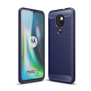 For Motorola Moto G9 Play Brushed Texture Carbon Fiber TPU Case(Navy Blue) (OEM)