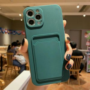 For iPhone 12 Imitation Liquid Silicone Straight Edge Shockproof Full Coverage Case with Card Slot(Deep Green) (OEM)
