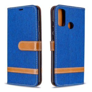For Huawei P Smart (2020) Color Matching Denim Texture Horizontal Flip Leather Case with Holder & Card Slots & Wallet & Lanyard(Royal Blue) (OEM)