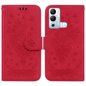 For Infinix Hot 12i Butterfly Rose Embossed Leather Phone Case(Red) (OEM)